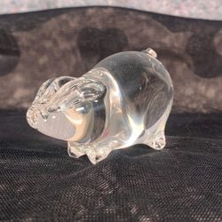 Vintage Wedgwood Clear Art Glass Pig Paperweight Signed England Hand Blown