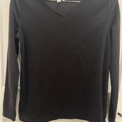 Sonoma Ladies Fleece Long Sleeve Black V-Neck Top - Size Medium 