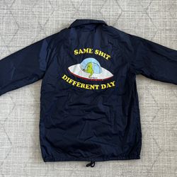 RipNDip Men’s Navy Blue Alien Same Sh!t Different Day Windbreaker Jacket MEDIUM