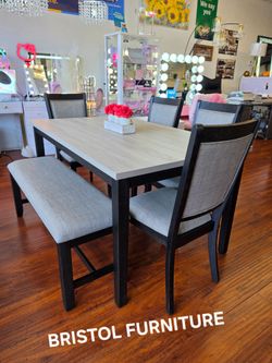 ⚽️  Dining Set 6 Pc, Black Color, Top Gray, Fabric Upholstered, New In The Box.