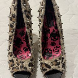 Leopard Print Spiked Heels (New) size 6.5