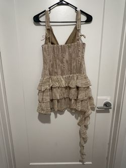 chinese dress ladies CUPSHE Womens Summer Dresses Tie Neck Sleeveless Tiered Ruffle A-Line Tunic Mini  Dress Beige XS at Amazon Women's Clothing store