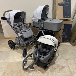 Nuna Mixx Stroller With Car Seat And Bassinet With Stand Beige Canopy