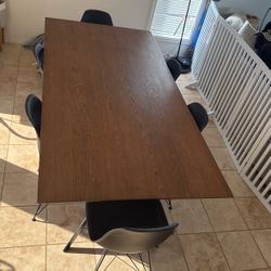 Wood Dining Table Rectangular 6 People With Chairs 