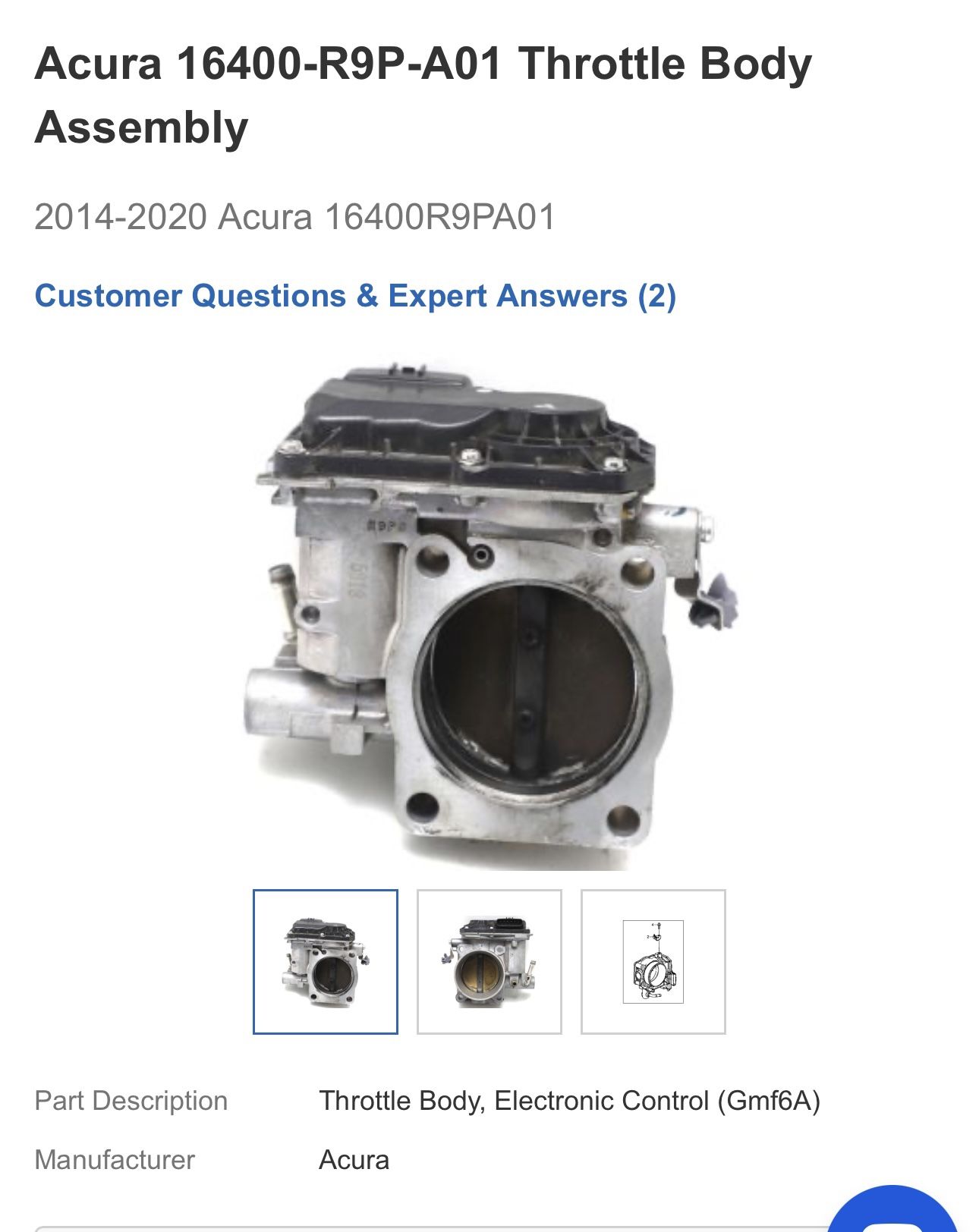 Part for Honda/Acura 2015 MDX Throttle Body Assembly