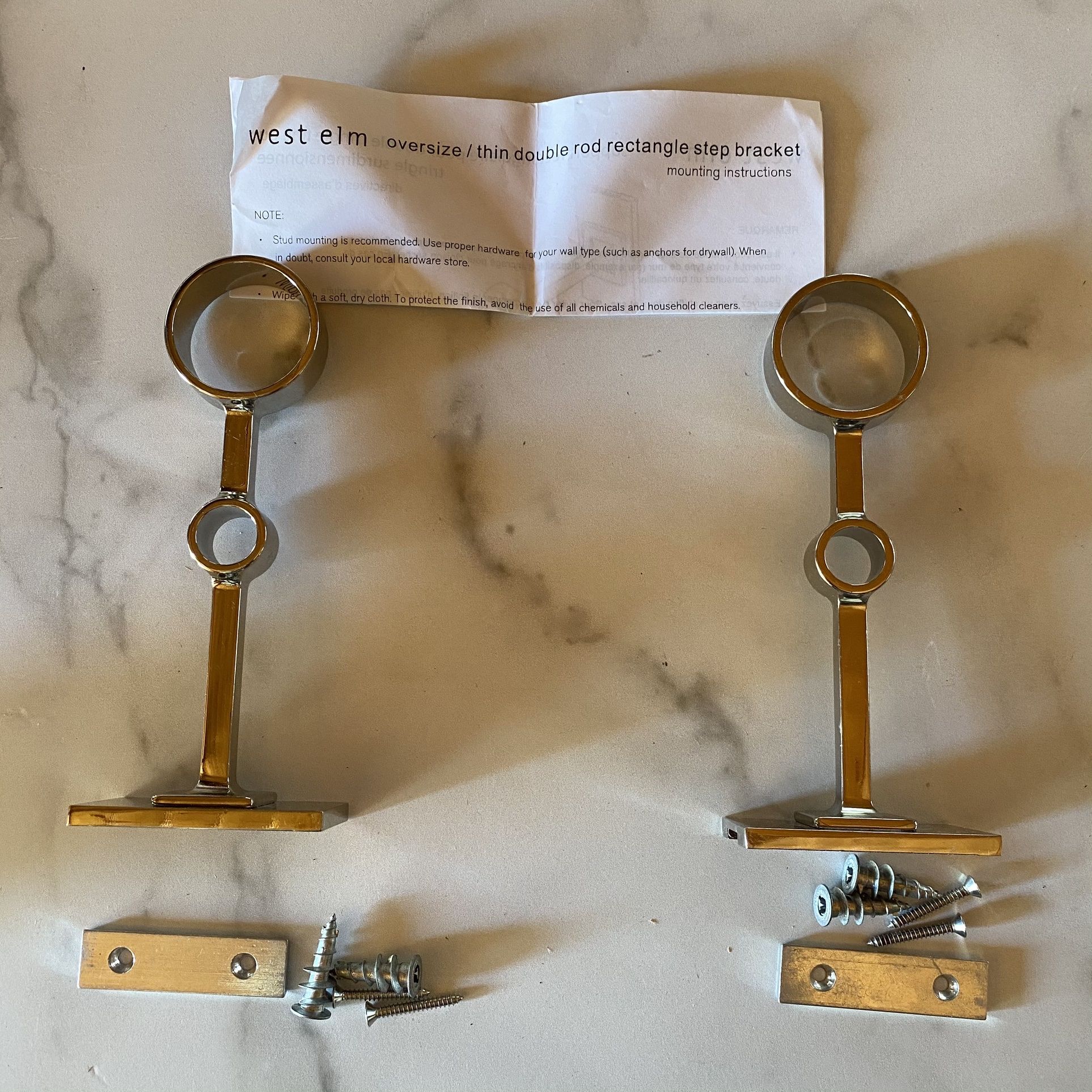 (2) West Elm Modern Metal Bracket For Oversized And Thin Double Rod