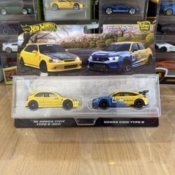🇯🇵HOT WHEELS 2024 - Premium 2 Pack - Yellow Spoon ‘99 Honda Civic Type R (EK9) Hatchback & Honda Civic Type R 4 Door - Die cast Toy 🇯🇵