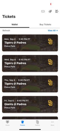 Padres Vs Tigers 2 Tickets Section 212 Row 7