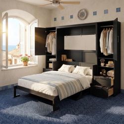 New Murphy bed Black Wall Bed Unit with Storage Towers Murphy bed