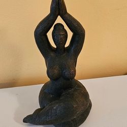 Abstract Carved Yoga Woman Statue / Meditation Figurine (11")
