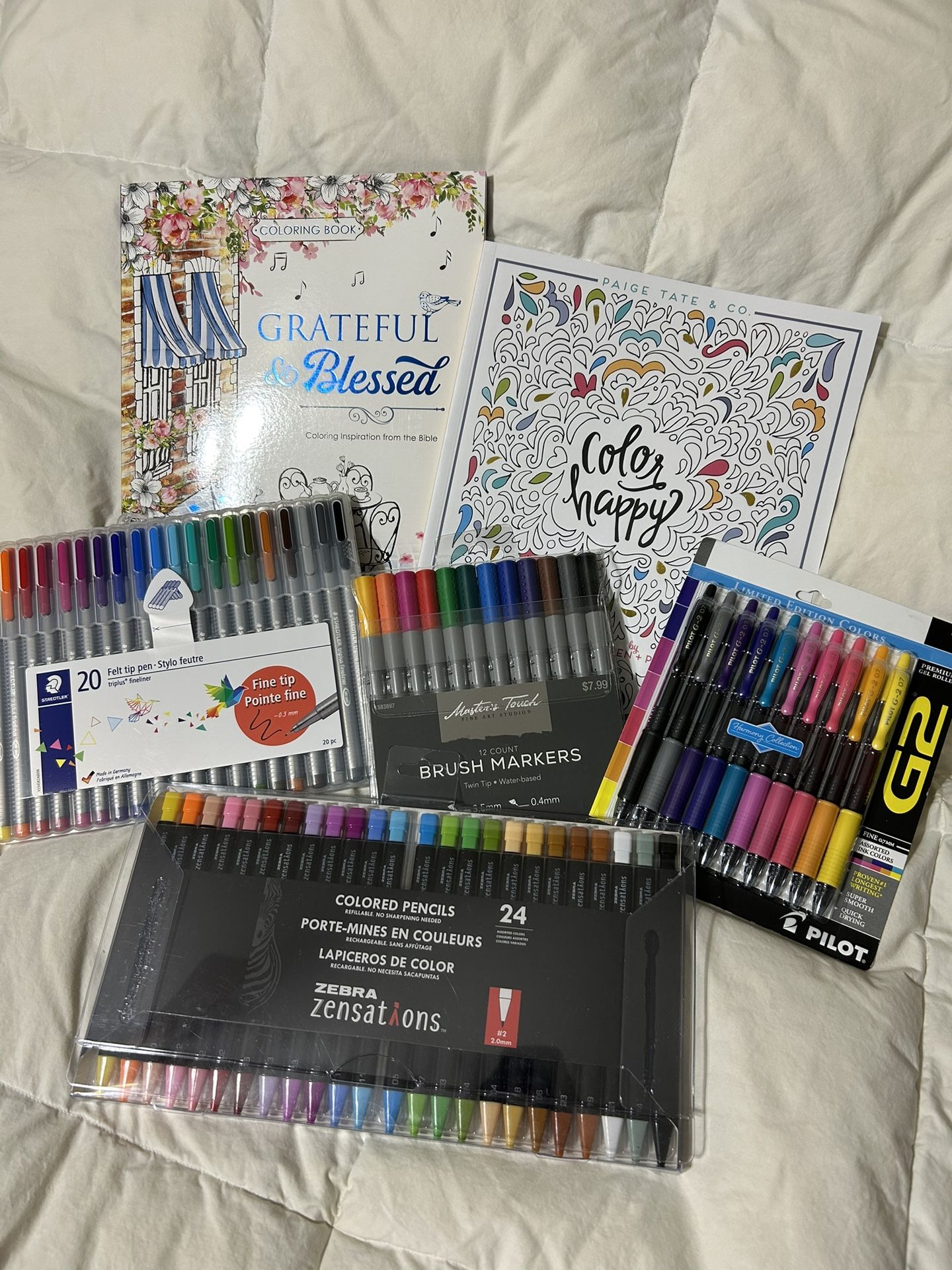New Adult Coloring books with Colored Pencils & Felt Trip Pens