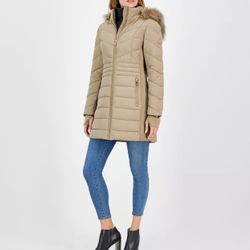 Michael Kors Women's Faux-Fur-Trim Hooded Puffer Coat,