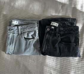 Abercrombie & Fitch, Curve Love, High Rise Mom Jeans, 2-pair Bundle, Light Grey & Black, Women’s Size 26