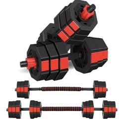 Dumbbells Set, Adjustable Weight to 44Lbs, with connecting rod as barbells, 22Lbs pair