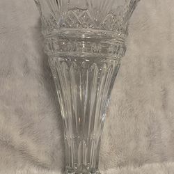 Lead Crystal Pressed Glass Vase 13.75” Tall 7” Diameter Top