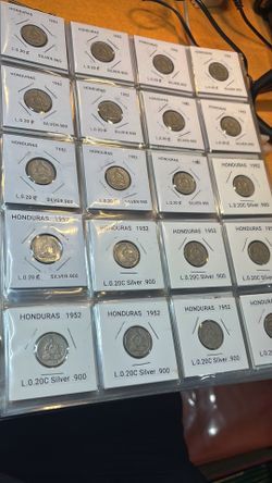 Monedas de plata .900 de Honduras. (.20 ctv. )de el año 1951-52-58