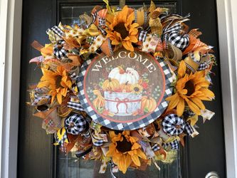 Buffalo Plaid Sunflower and Pumpkin Fall Wreath 