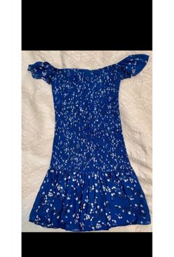 ZARA small Blue Floral Off-Shoulder Dress