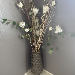 Woven Vase And Flowers