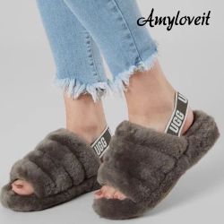 UGG Fluff Yeah Slide Sandals Grey Size 7 New