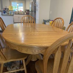 Solid Oak Dining Table, 6 Chairs