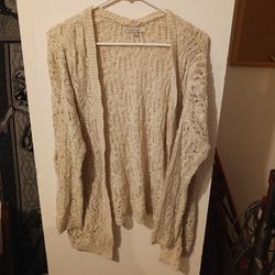 Size Medium Large Crocheted Cardigan Sweater Very Lightweight Cream Colored