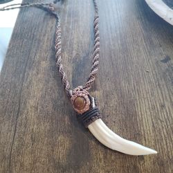 Hande made tiger eye necklace boar tusk!!