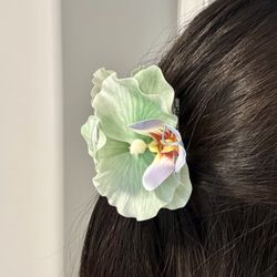Mint Green Orchid Flower Hair Claw Clip
