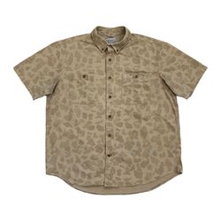 CARHARTT CAMO BUTTON UP SHIRT XL MENS BEIGE RELAXED FIT CANVAS FISHING VINTAGE