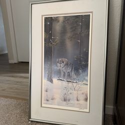 Framed Wolf Winter Scene Wildlife Art Print
