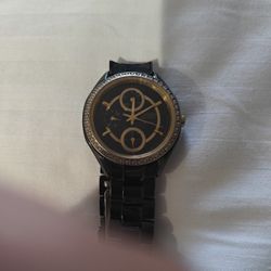 "Citizen Eco-Drive Chronograph Black Dial Diamond Bezel Gold Accents WR100 Working Great!"