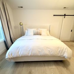 Joss & Main King Size Upholstered Bed Frame + Simmons Beautyrest Mattress Set
