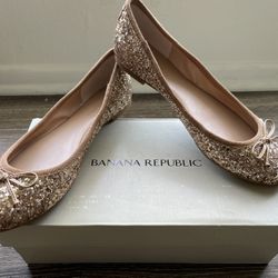 Banana Republic Rose Gold Sparkle Ashley Flats Size 7.5