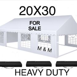 20x30FT Heavy Duty Party PVC White Tent Wedding Event Shelters Upgraded Galvanized Ripple Canopy with Large Roof Removable Sidewalls & 3 Storage Bags 