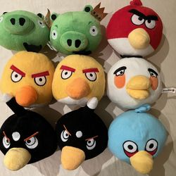 9 Angry Bird plush toys (6”) like new