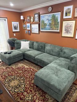 Green Corduroy Modular U-Shaped Sectional