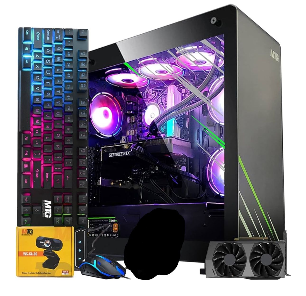 Aurora Max Gaming Tower PC- Intel Core i5 12th Gen, RTX 3060 12GB 192 Bits, 32GB RGB Ram, 256GB Nvme, 2TB HDD, RGB Keyboard Mouse, Liquid C