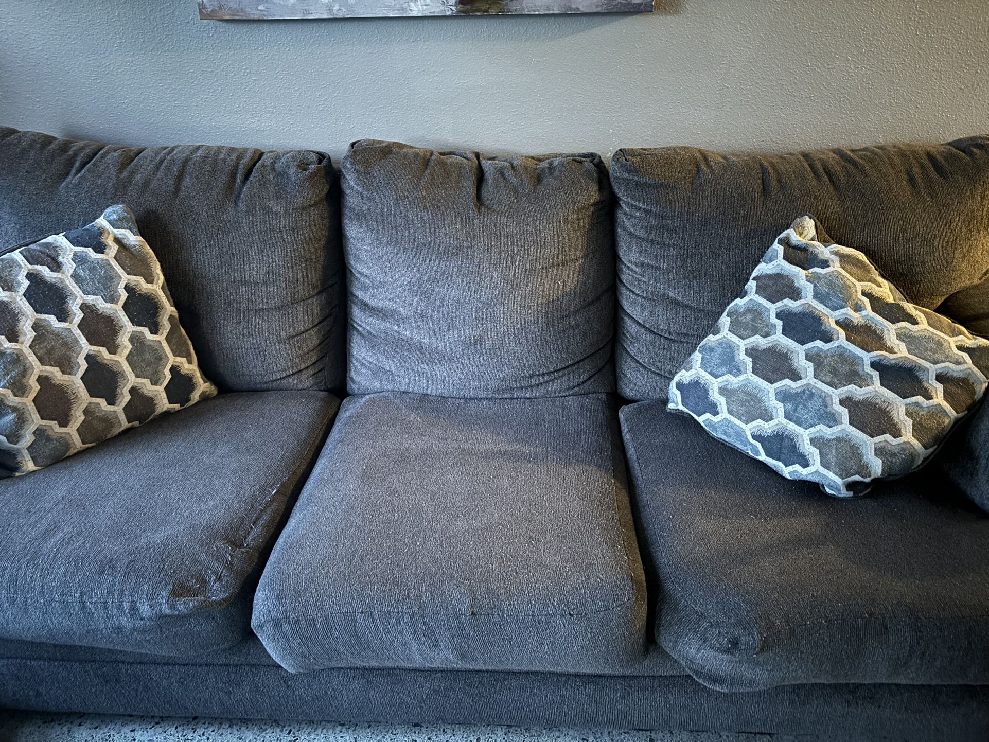 Grey Couch With “Chair And A Half” & Ottoman