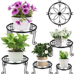 5 Pack Metal Plant Stands for Indoor Outdoor Plants, Heavy Duty Flower Pot Stands, Black Rustproof Iron Planter Holder, Round Garden Container Plant R