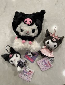 Sanrio Kuromi Plush Lot of 3 Round1 Prize Plush Keychain Mascot NWT Japan