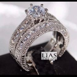 New 18k White Gold Wedding Ring Set 