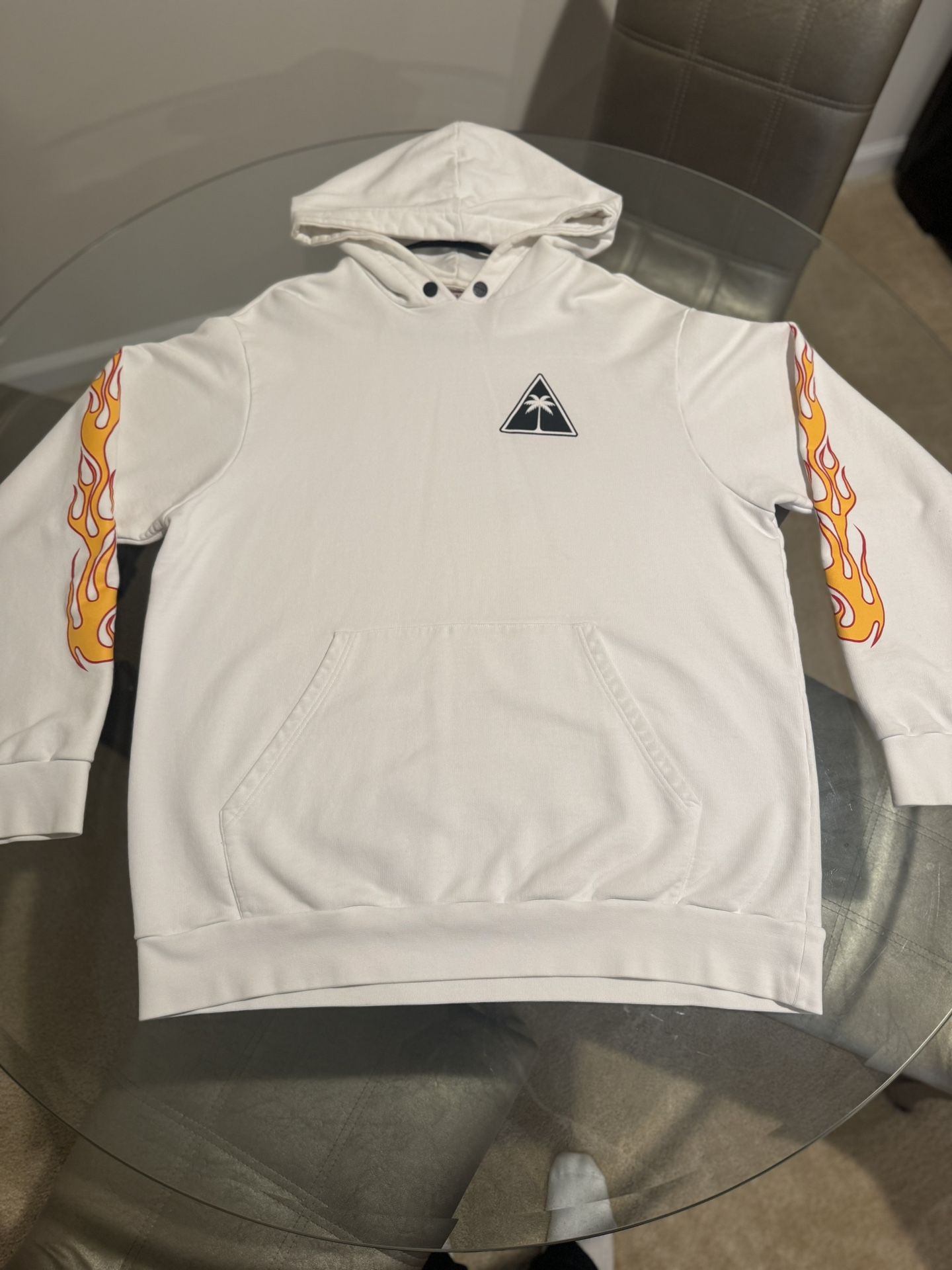 Palm Angels Graffiti Flames Hoodie White Size XL