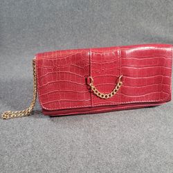 New Red/Burgundy Croco-Pattern Evening Purse – 10” Wide