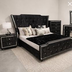 Black Bedroom Set 3 Pcs New Bed, Chest Nightstand 