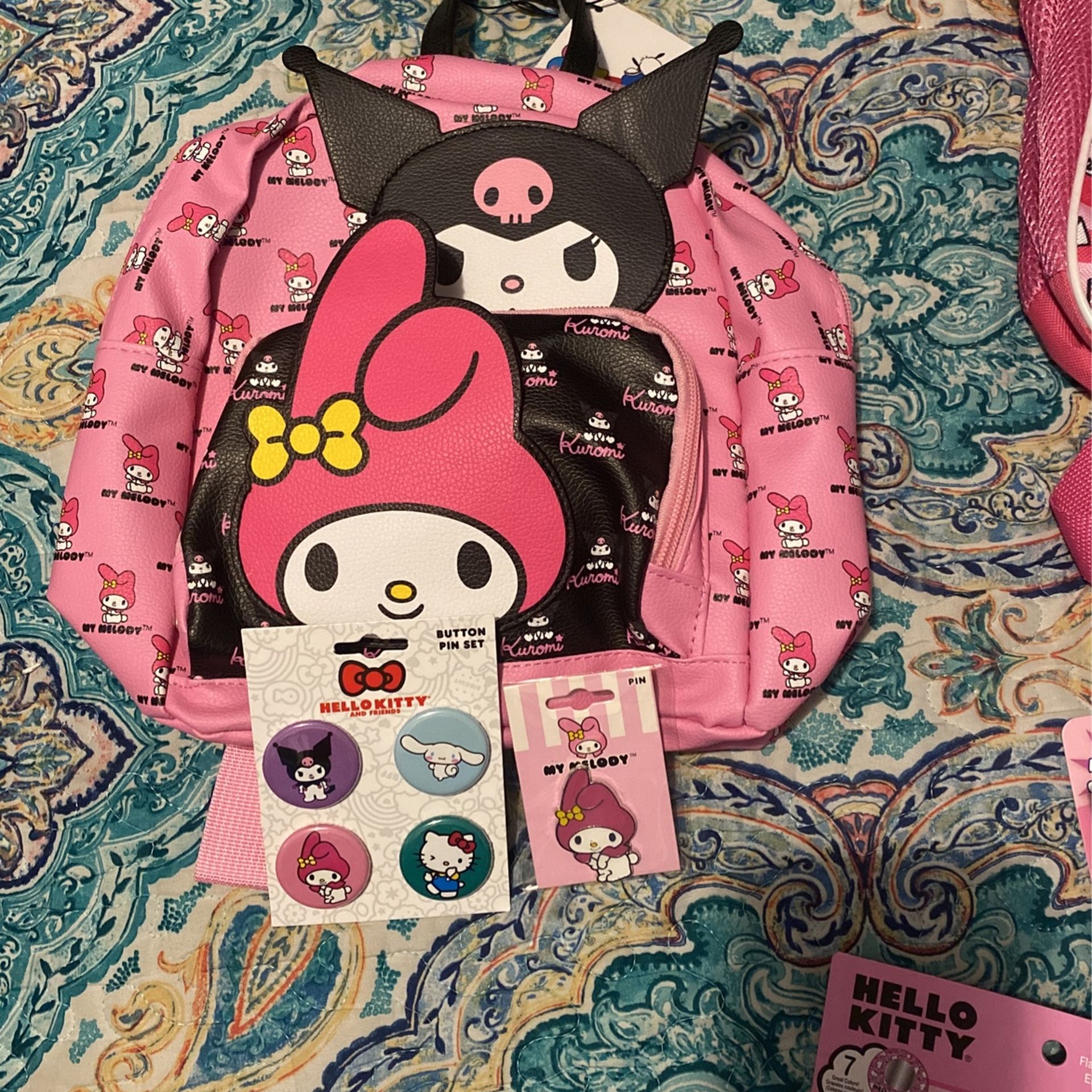 My Melody And  Kuromi Mini Backpack With Pins