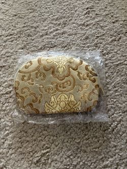 New Chinese Silk Brocade Coin Purse - Gold Floral Makeup Pouch