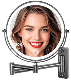New 9" Large Wall Mounted Lighted Makeup Mirror,5000mAh Rechargeable 1X/20X Magnifying Mirror