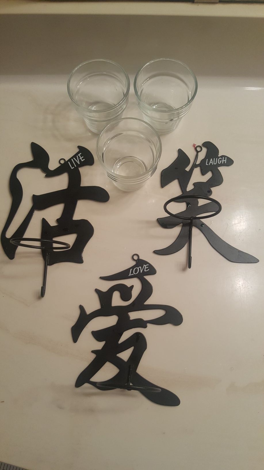 Chinese character Candle Holder Hooks LIVE LAUGH LOVE