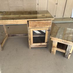 Wooden Desk With Glass Top Rustic
