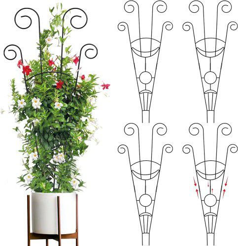 Pack Of 4 30 Inch  Plant Supports for Potted Plants Indoor, Metal Trellis with Different Patterns for Vine Ivy Flower, Climbing Plant Support 